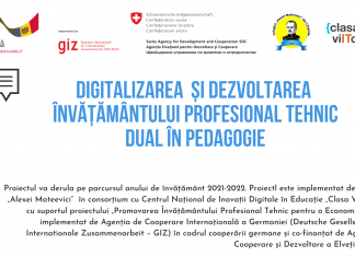 Centrul „Clasa Viitorului” și Colegiul „Alexei Mateevici” vor implementa proiectul „Digitalizarea și dezvoltarea Învățământului Profesional Tehnic dual în pedagogie”